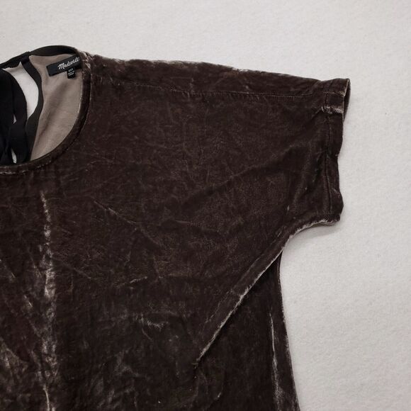 Madewell Short Sleeve Casual Crew Neck Suede Shirt Womens Size 2XS Brown - Picture 4 of 7